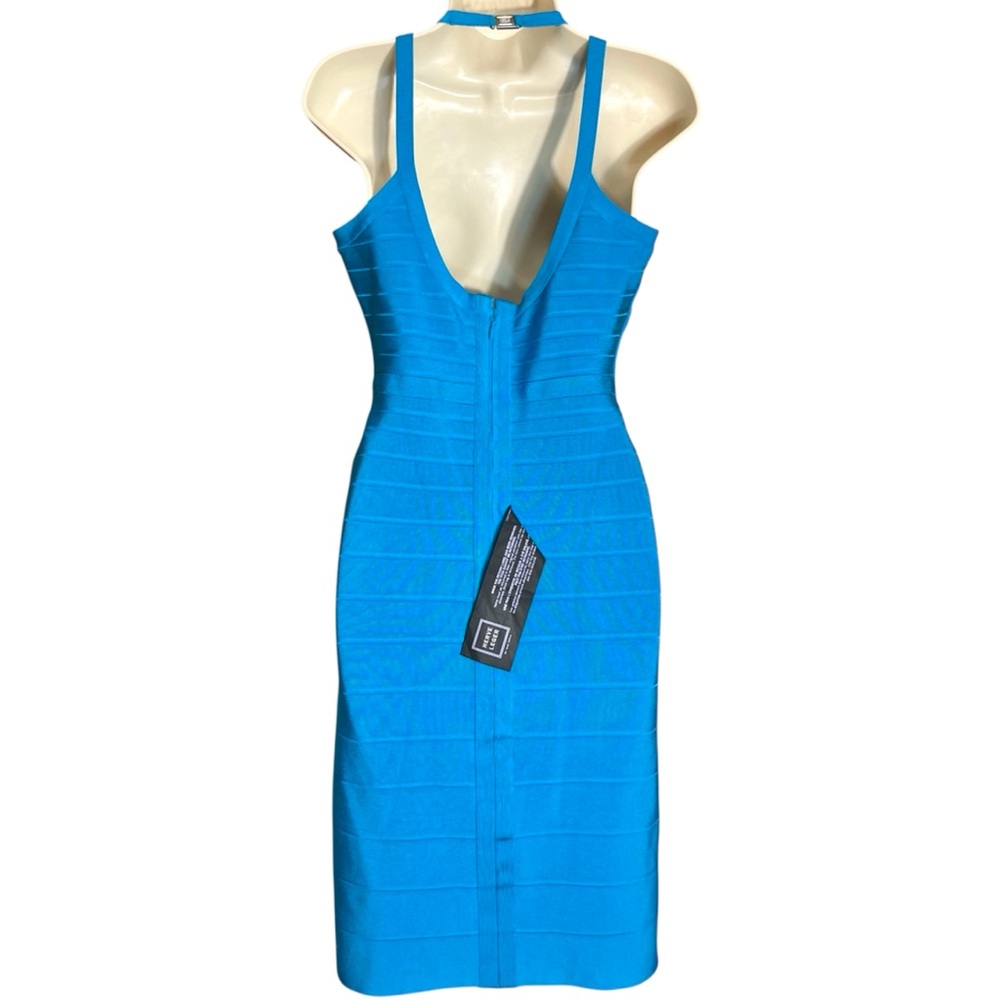 NWT Herve Leger LUCEE Bandage Dress Halter Cutouts Turquoise Max Azria M Bodycon - Picture 5 of 13